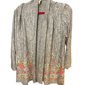 Anthropologie Fig and Flower Open Oversized Embroidered waterfall Cardigan